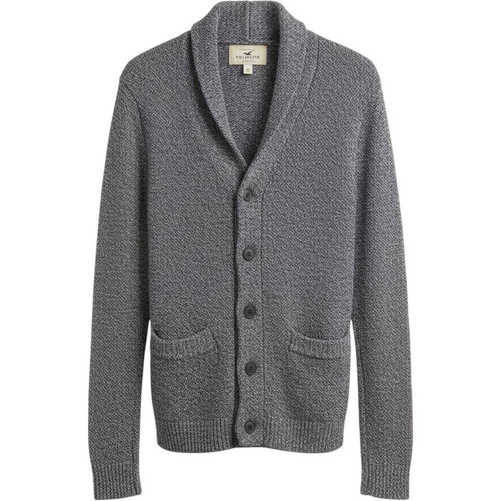 Hollister Shawl Collar Cardigan Sweater Mens XS Gray Marled Knit Preppy Grandpa